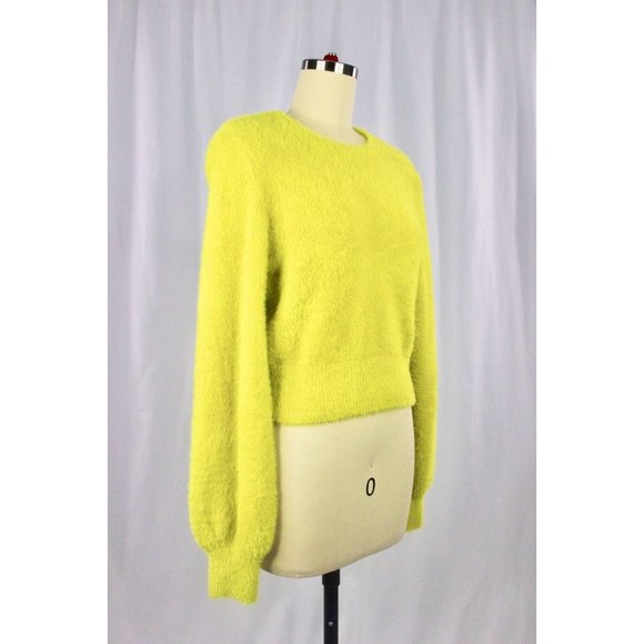 Aritzia SUNDAY BEST Kitten Chartreuse Yellow Fuzzy Knit Cropped Sweater, Size M - Picture 3 of 13